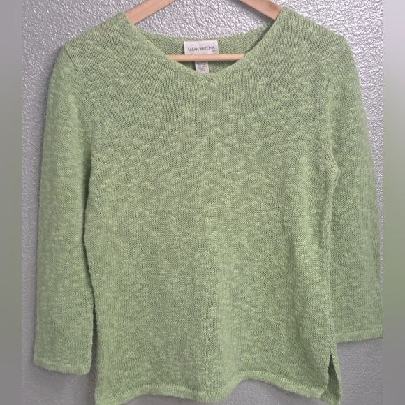 Sarah Arizona Linen Blend Lime Green Sweater Size M - Picture 7 of 9